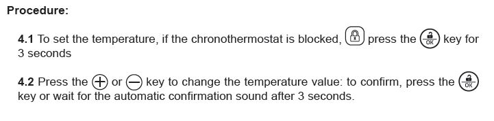 Setting della temperatura