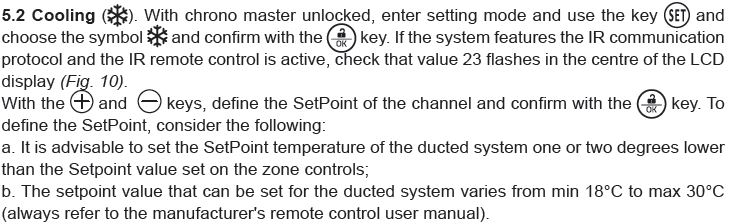 Setting raffrescamento